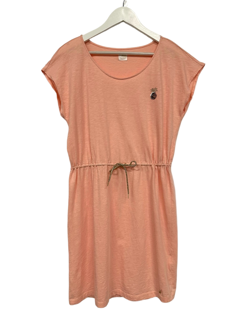 Des Petits Hauts peach cotton dress Medium drawstring jersey pineapple sequin